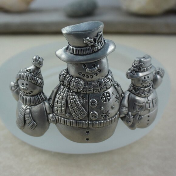 Seagull Pewter Pillar Candle Holder 2000 Christmas Snowmen - Picture 1 of 6
